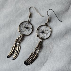 Dreamcatcher Dangle Earrings in Gold and Black